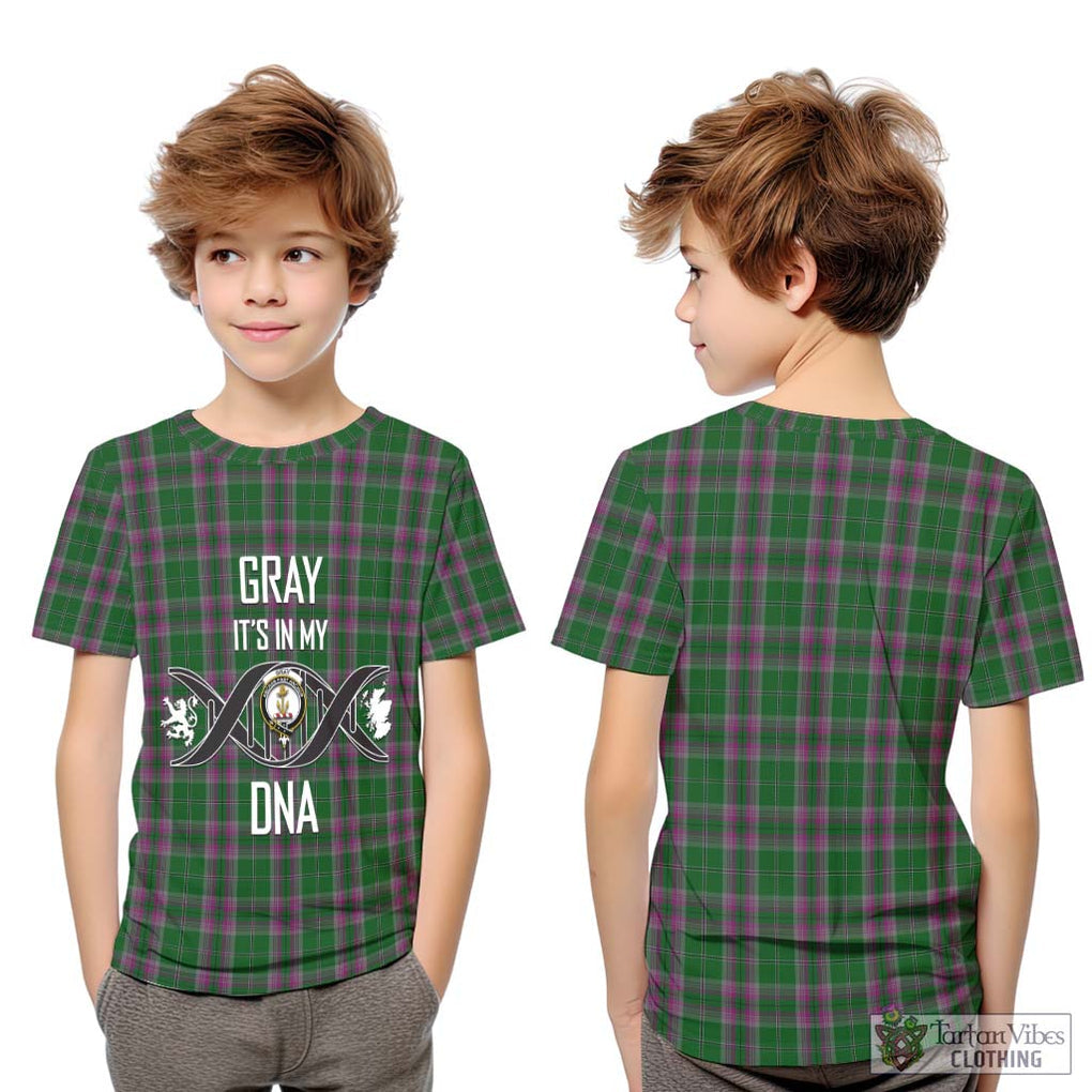 Gray Hunting Tartan Kid T-Shirt with Family Crest DNA In Me Style Youth XL Size14 - Tartanvibesclothing Shop