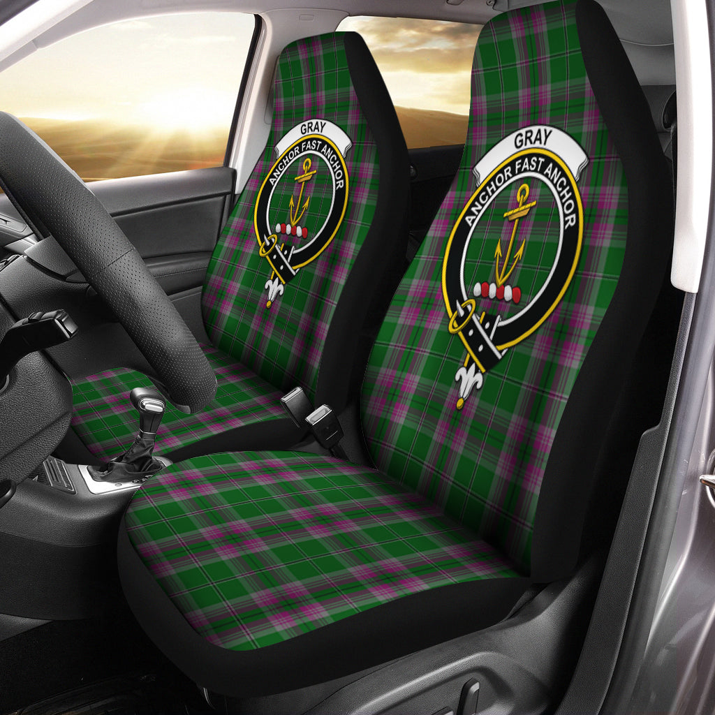 Gray Hunting Tartan Car Seat Cover with Family Crest One Size - Tartanvibesclothing