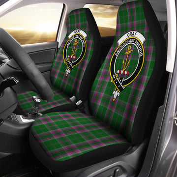 Gray Hunting Tartan Car Seat Cover with Family Crest