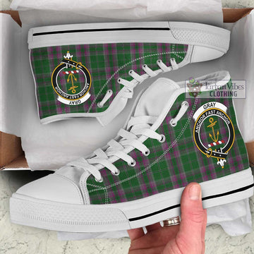 Gray Hunting Tartan High Top Shoes with Family Crest