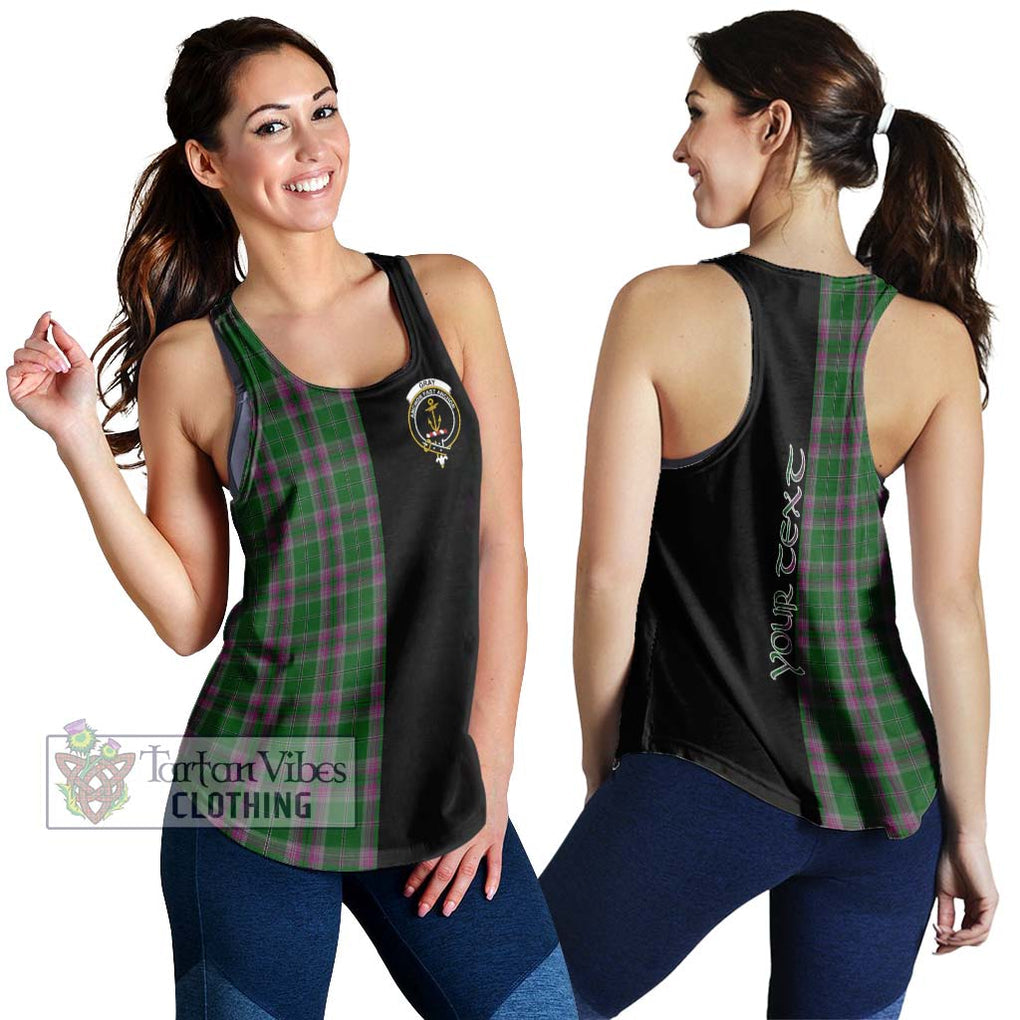 Gray Hunting Tartan Women's Racerback Tanks with Family Crest and Half Of Me Style 4XL - Tartanvibesclothing Shop