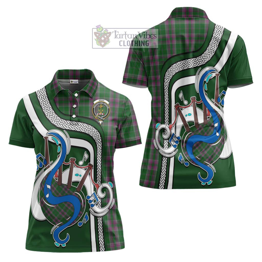 Gray Hunting Tartan Women's Polo Shirt with Epic Bagpipe Style Women - Tartanvibesclothing Shop