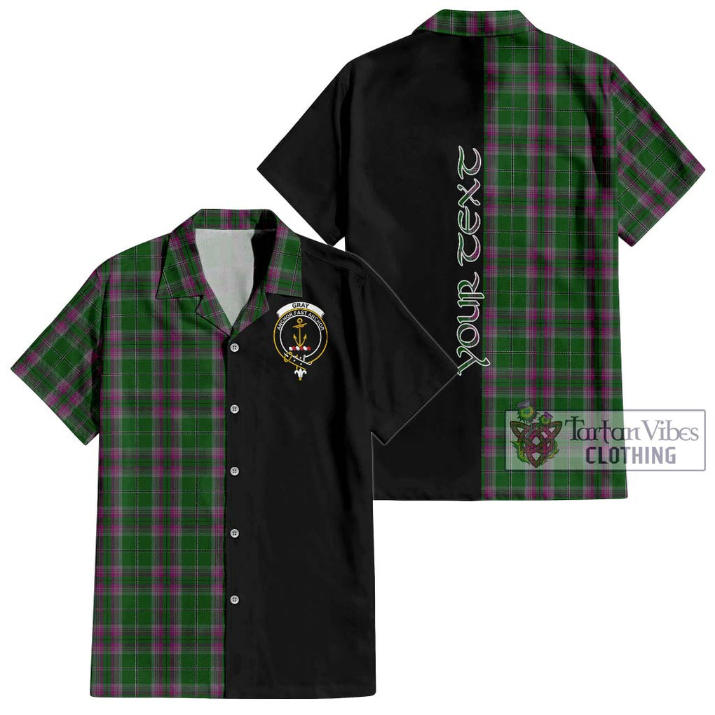 Gray Hunting Tartan Short Sleeve Button Shirt with Family Crest and Half Of Me Style Kid - Tartanvibesclothing Shop