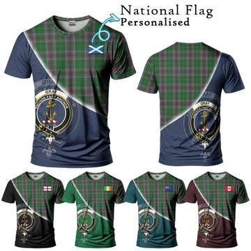 Gray Hunting Tartan T-Shirt with Personalised National Flag and Family Crest Half Style