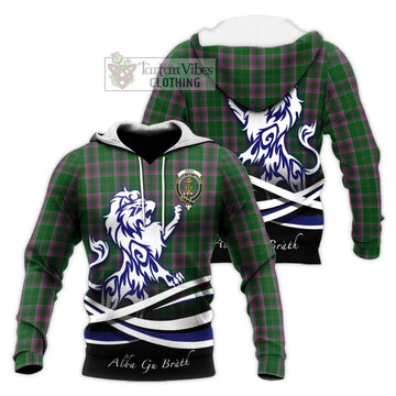 Gray Hunting Tartan Knitted Hoodie with Alba Gu Brath Regal Lion Emblem