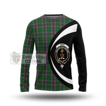 Gray Hunting Tartan Long Sleeve T-Shirt with Family Crest Circle Style