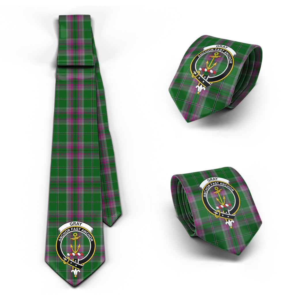 Gray Hunting Tartan Classic Necktie with Family Crest Necktie One Size - Tartan Vibes Clothing