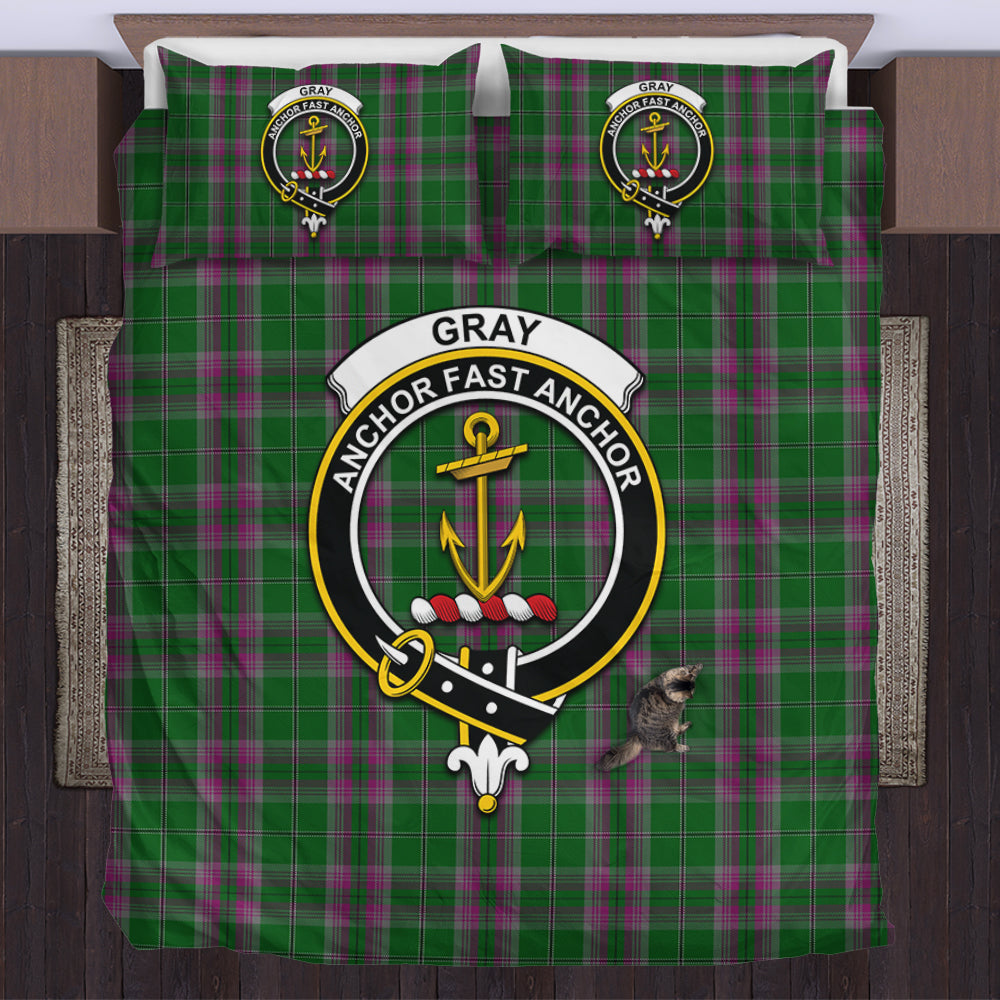 Gray Hunting Tartan Bedding Set with Family Crest US Bedding Set - Tartan Vibes Clothing