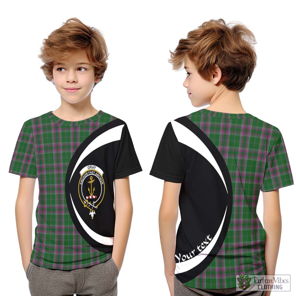 Gray Hunting Tartan Kid T-Shirt with Family Crest Circle Style Youth XL Size14 - Tartan Vibes Clothing