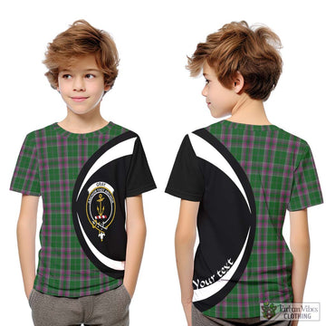 Gray Hunting Tartan Kid T-Shirt with Family Crest Circle Style