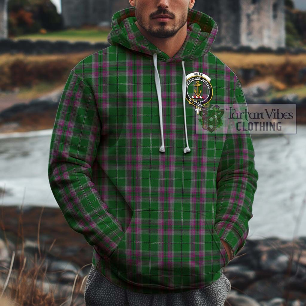 Gray Hunting Tartan Cotton Hoodie with Family Crest Pullover Hoodie XS - Tartan Vibes Clothing