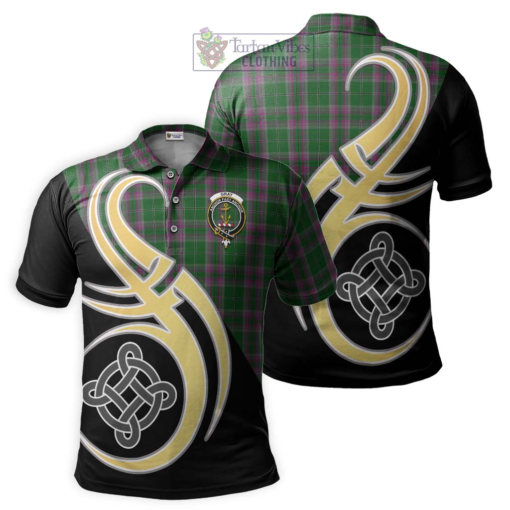 Gray Hunting Tartan Polo Shirt with Family Crest and Celtic Symbol Style Kid - Tartan Vibes Clothing