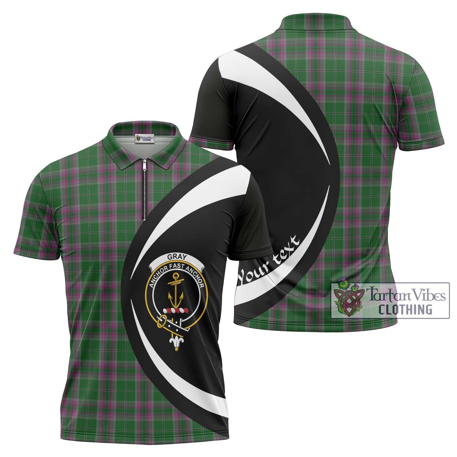 Tartan Vibes Clothing Gray Hunting Tartan Zipper Polo Shirt with Family Crest Circle Style