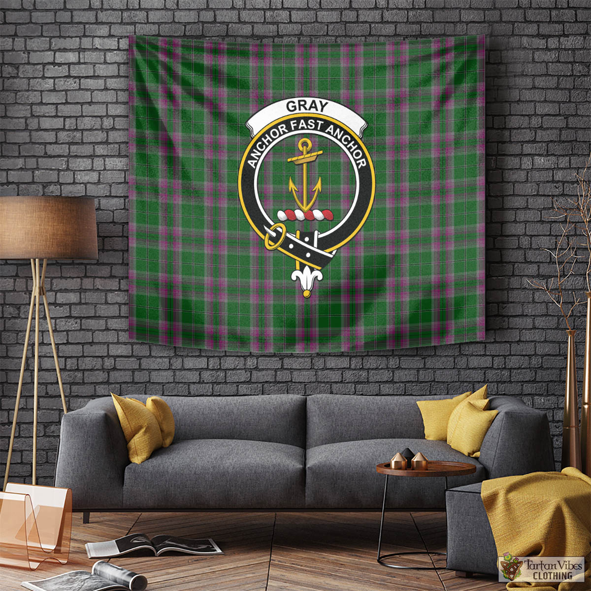 Tartan Vibes Clothing Gray Hunting Tartan Tapestry Wall Hanging and Home Decor for Room with Family Crest