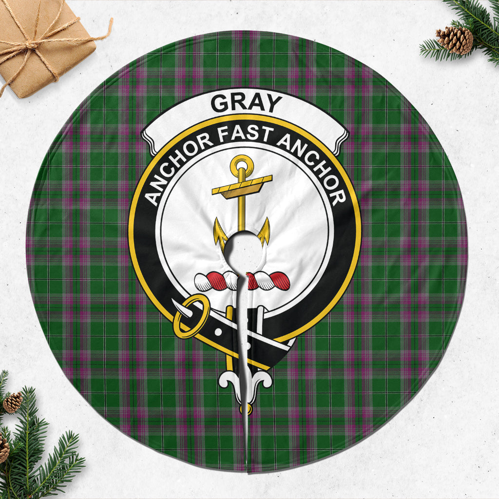 Gray Hunting Tartan Christmas Tree Skirt with Family Crest - Tartanvibesclothing