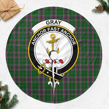 Gray Hunting Tartan Christmas Tree Skirt with Family Crest