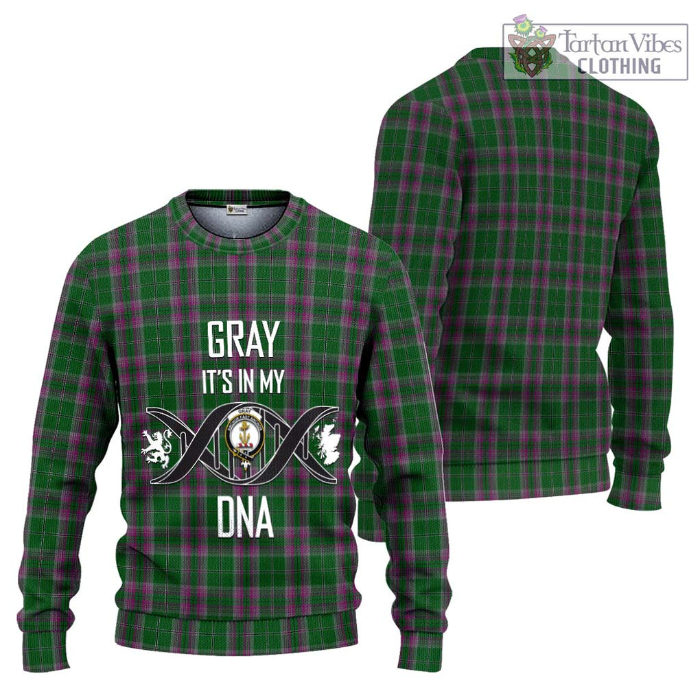 Gray Hunting Tartan Knitted Sweater with Family Crest DNA In Me Style Unisex - Tartanvibesclothing Shop