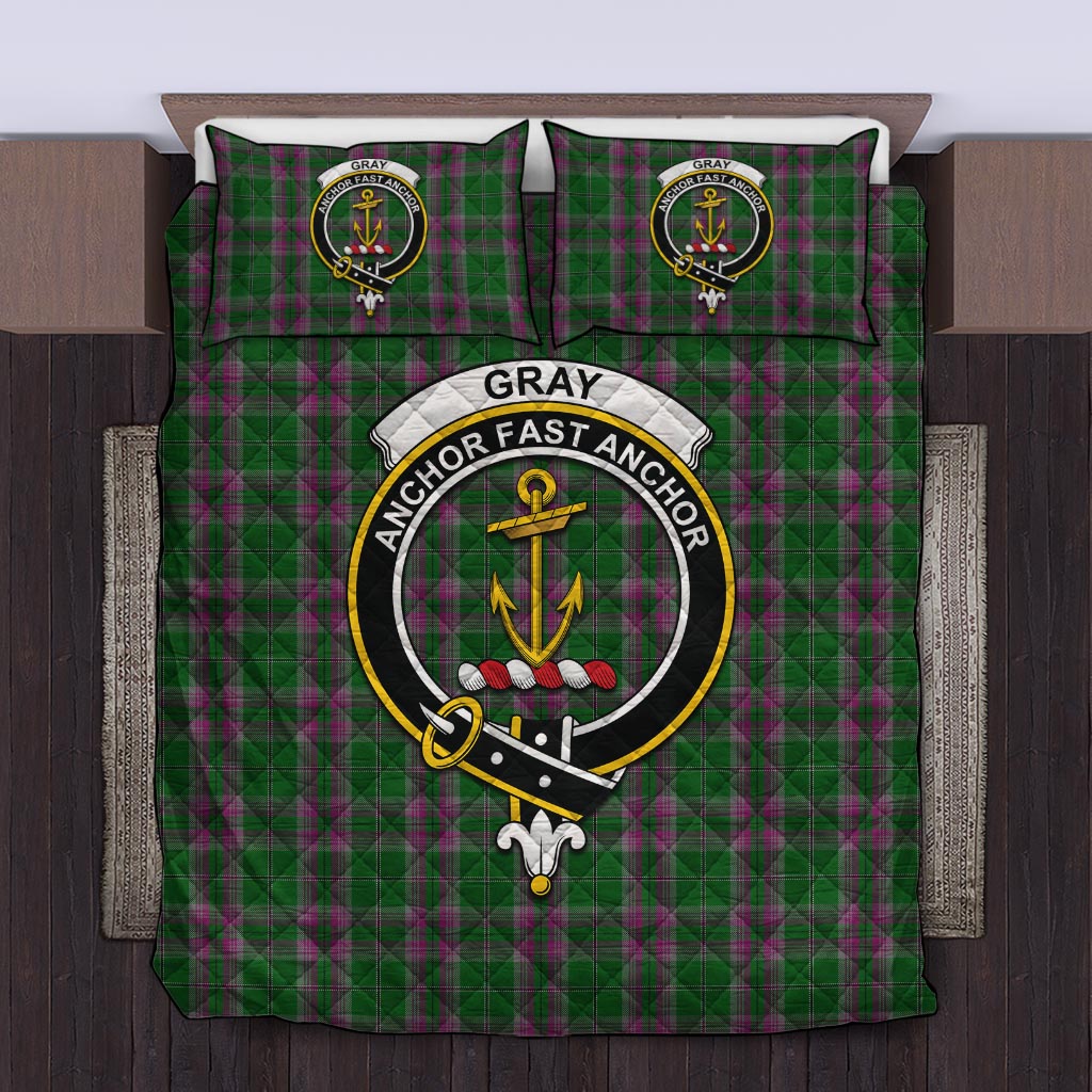 Gray Hunting Tartan Quilt Bed Set with Family Crest Twin - Tartanvibesclothing