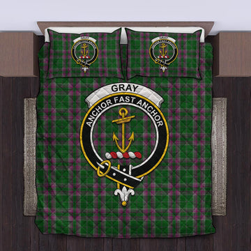 Gray Hunting Tartan Quilt Bed Set with Family Crest