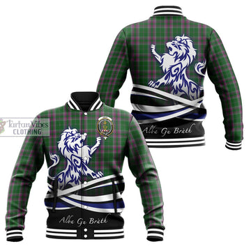 Gray Hunting Tartan Baseball Jacket with Alba Gu Brath Regal Lion Emblem