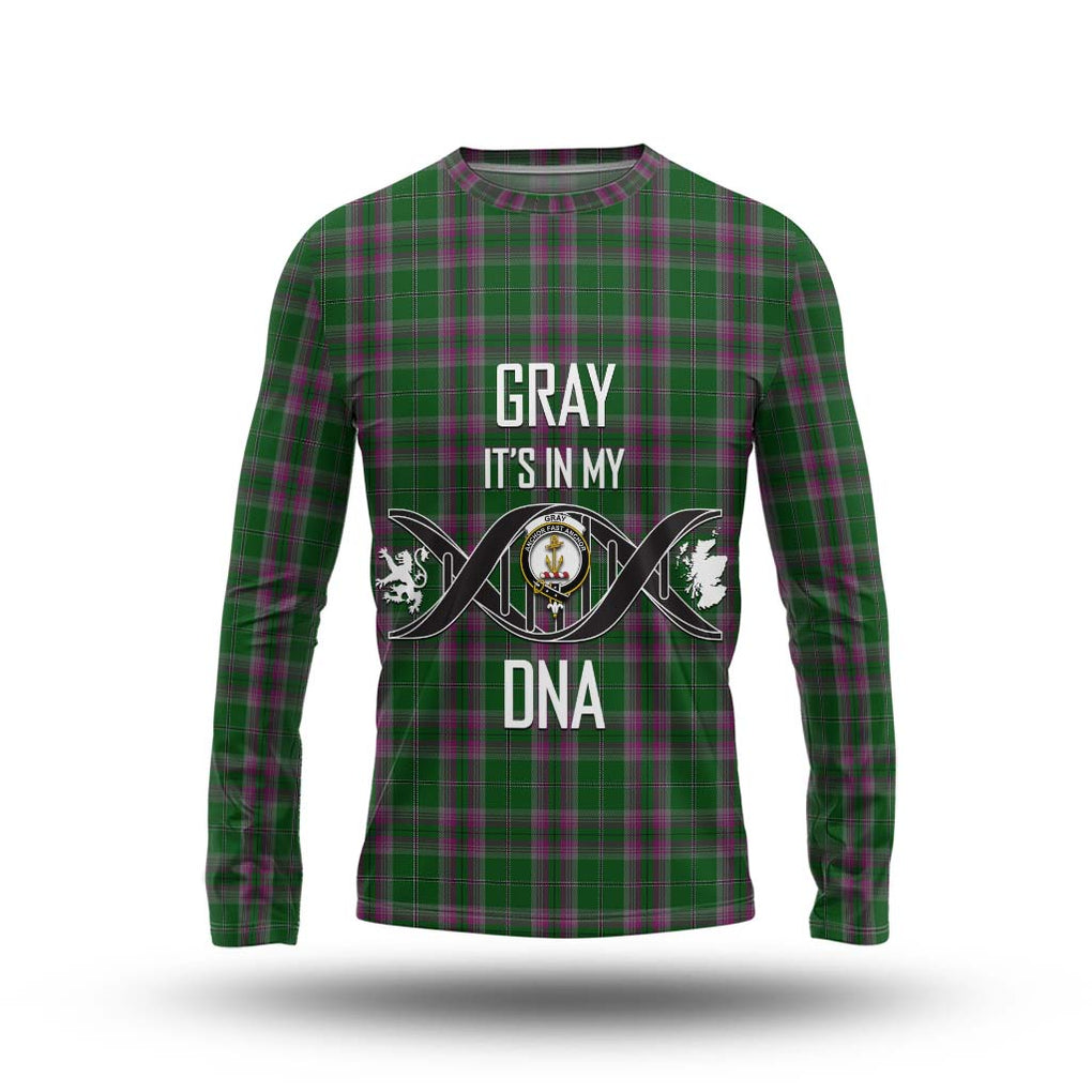 Gray Hunting Tartan Long Sleeve T-Shirt with Family Crest DNA In Me Style Unisex - Tartanvibesclothing Shop