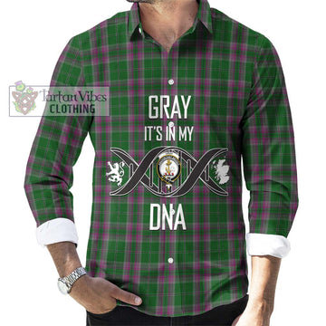 Gray Hunting Tartan Long Sleeve Button Shirt with Family Crest DNA In Me Style