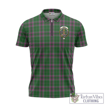 Gray Hunting Tartan Zipper Polo Shirt with Family Crest