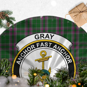 Gray Hunting Tartan Christmas Tree Skirt with Family Crest