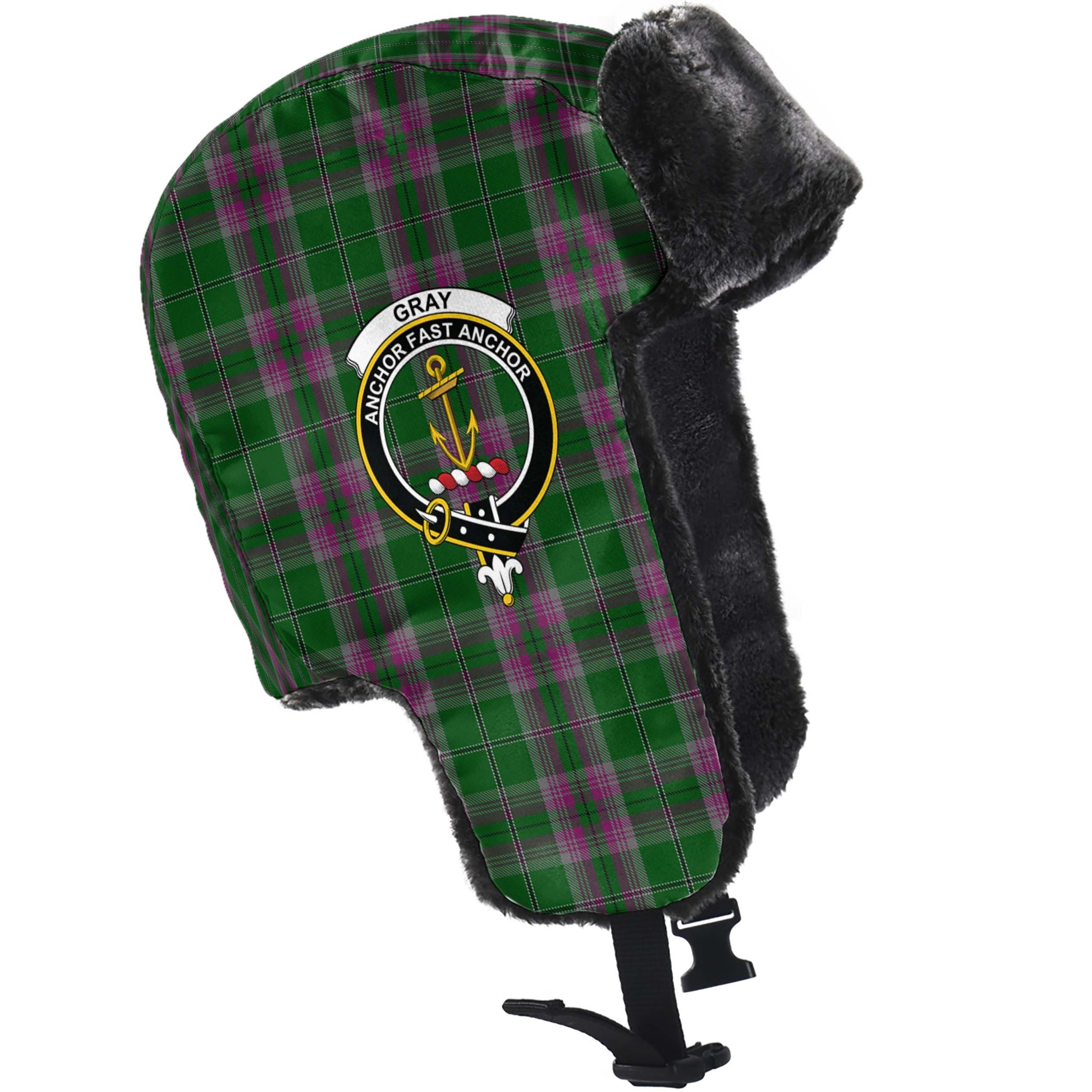 Gray Hunting Tartan Winter Trapper Hat with Family Crest - Tartanvibesclothing