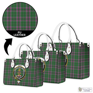 Gray Hunting Tartan Luxury Leather Handbags with Family Crest