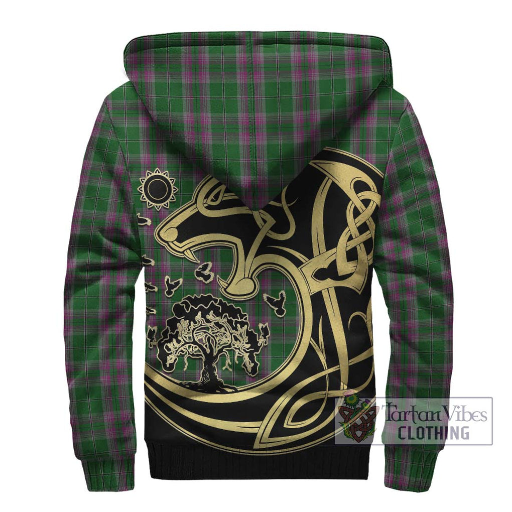 Gray Hunting Tartan Sherpa Hoodie with Family Crest Celtic Wolf Style - Tartan Vibes Clothing