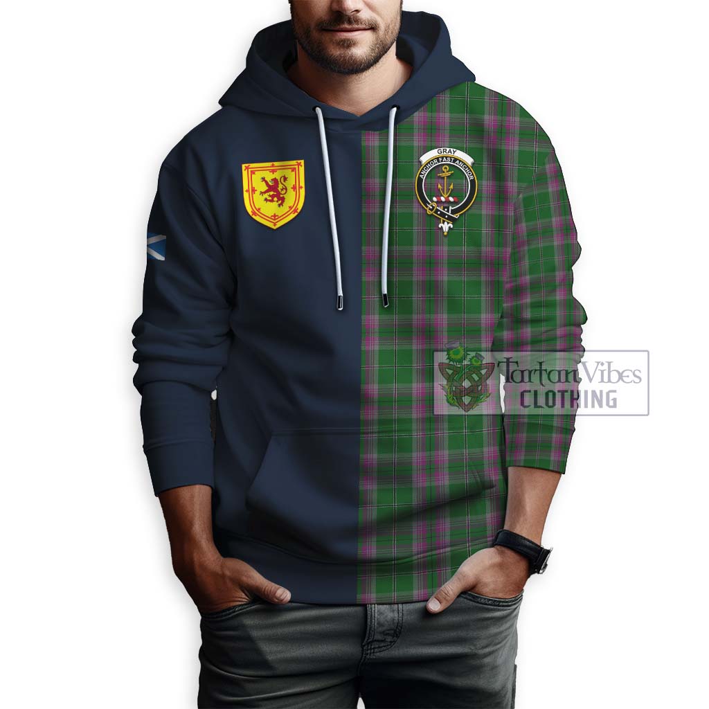 Tartan Vibes Clothing Gray Hunting Tartan Hoodie with Scottish Lion Royal Arm Half Style