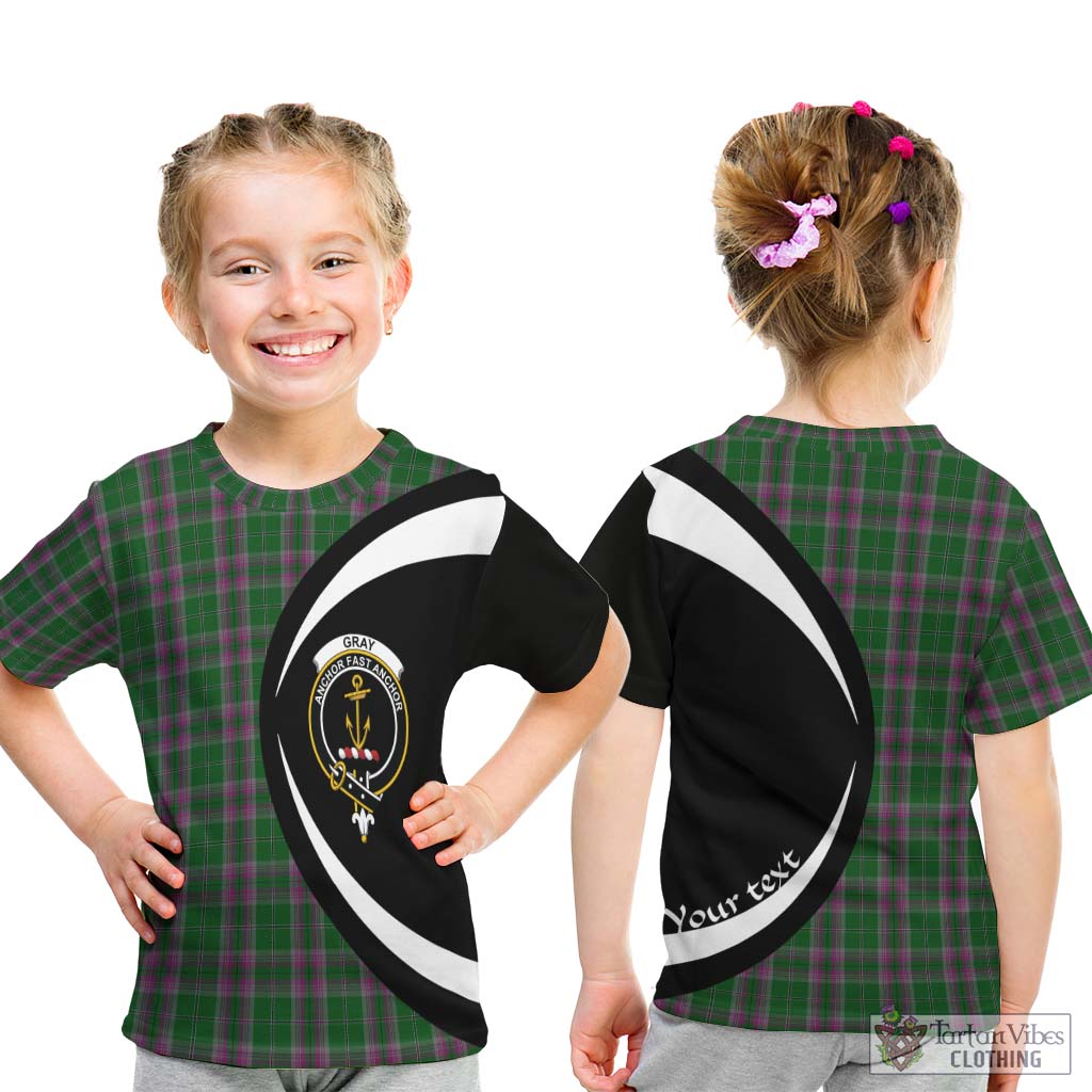 Gray Hunting Tartan Kid T-Shirt with Family Crest Circle Style - Tartan Vibes Clothing