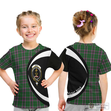 Gray Hunting Tartan Kid T-Shirt with Family Crest Circle Style