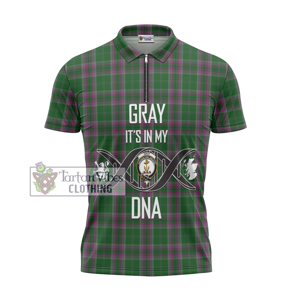 Gray Hunting Tartan Zipper Polo Shirt with Family Crest DNA In Me Style - Tartanvibesclothing Shop