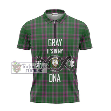 Gray Hunting Tartan Zipper Polo Shirt with Family Crest DNA In Me Style