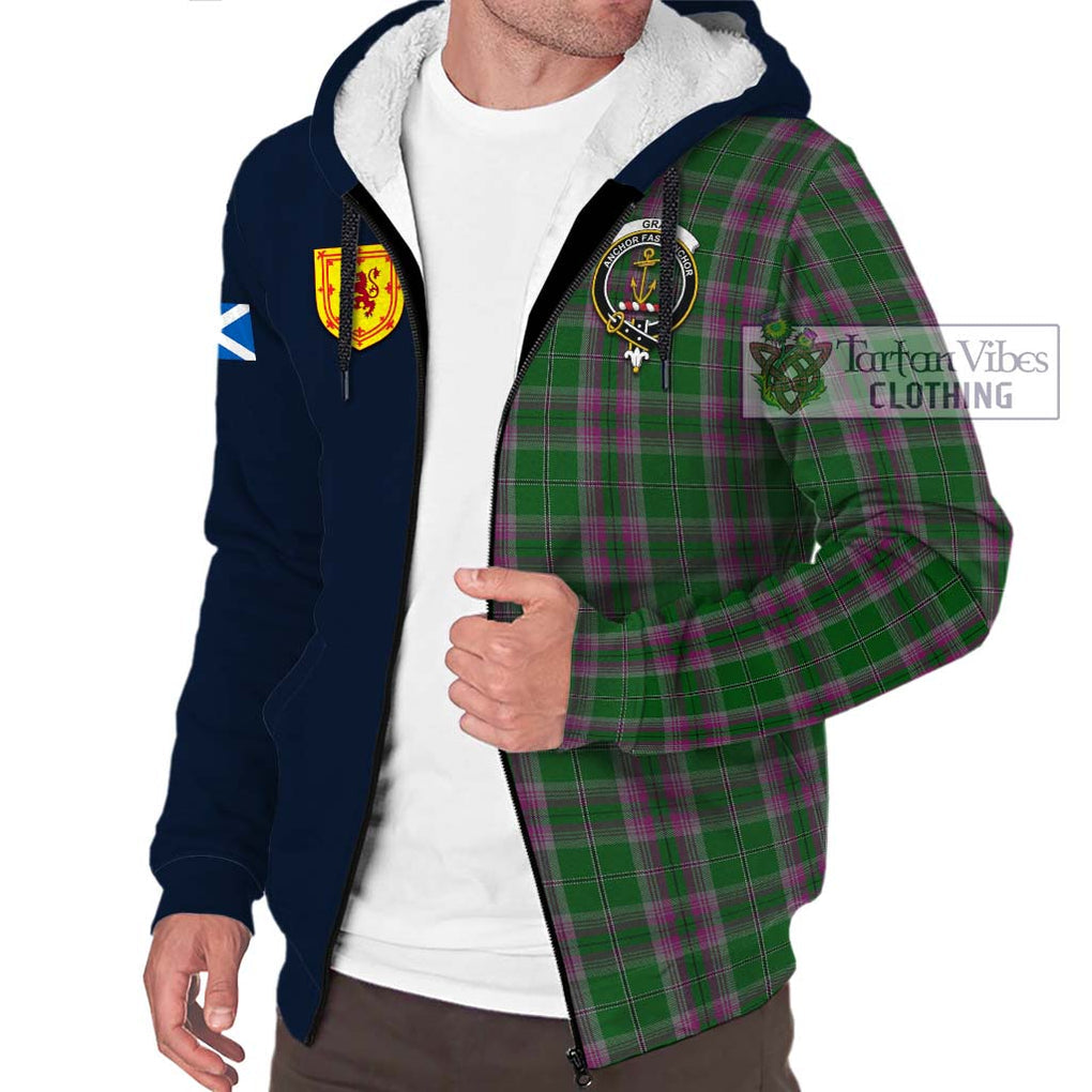 Tartan Vibes Clothing Gray Hunting Tartan Sherpa Hoodie with Scottish Lion Royal Arm Half Style