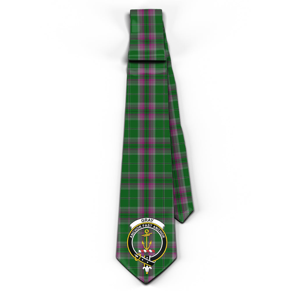 Gray Hunting Tartan Classic Necktie with Family Crest - Tartan Vibes Clothing