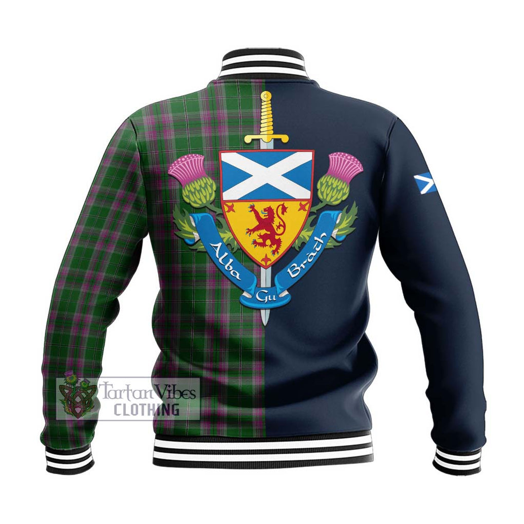 Tartan Vibes Clothing Gray Hunting Tartan Baseball Jacket with Scottish Lion Royal Arm Half Style