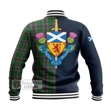 Gray Hunting Tartan Baseball Jacket Alba with Scottish Lion Royal Arm Half Style