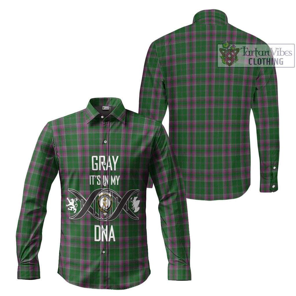 Gray Hunting Tartan Long Sleeve Button Shirt with Family Crest DNA In Me Style Men's Shirt - Tartanvibesclothing Shop