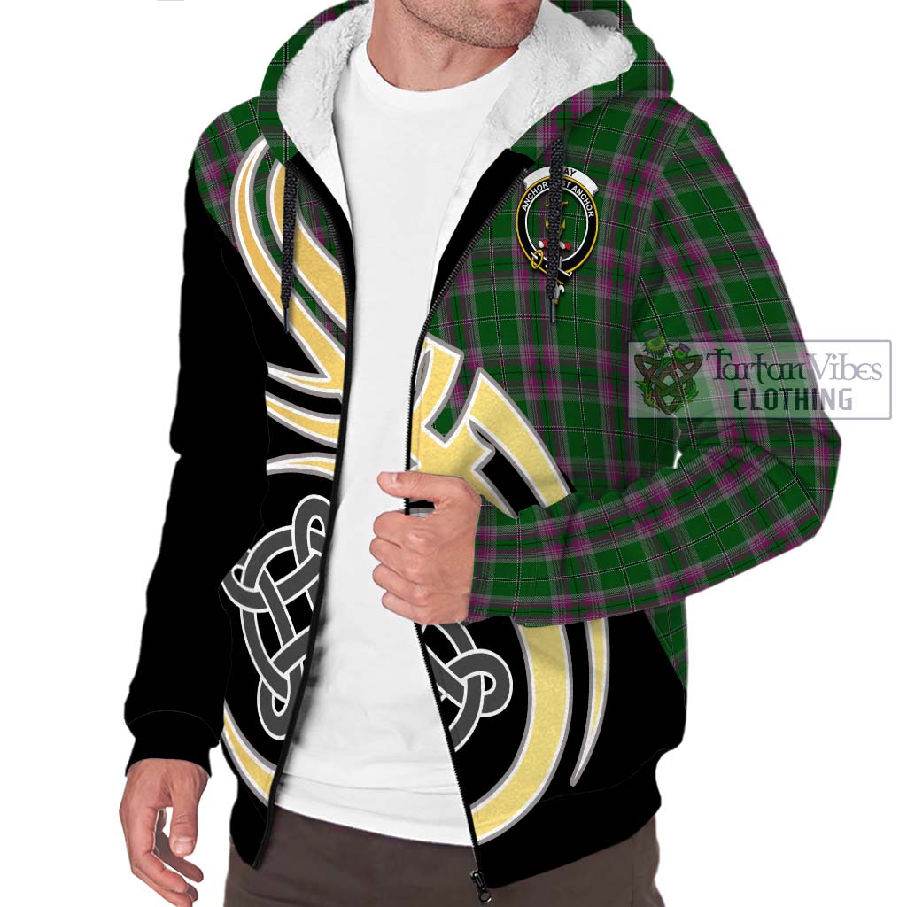 Gray Hunting Tartan Sherpa Hoodie with Family Crest and Celtic Symbol Style - Tartan Vibes Clothing