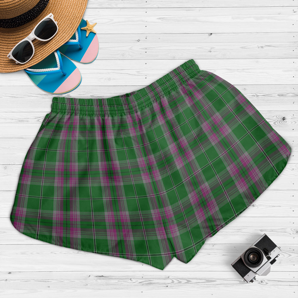 gray-hunting-tartan-womens-shorts-with-family-crest