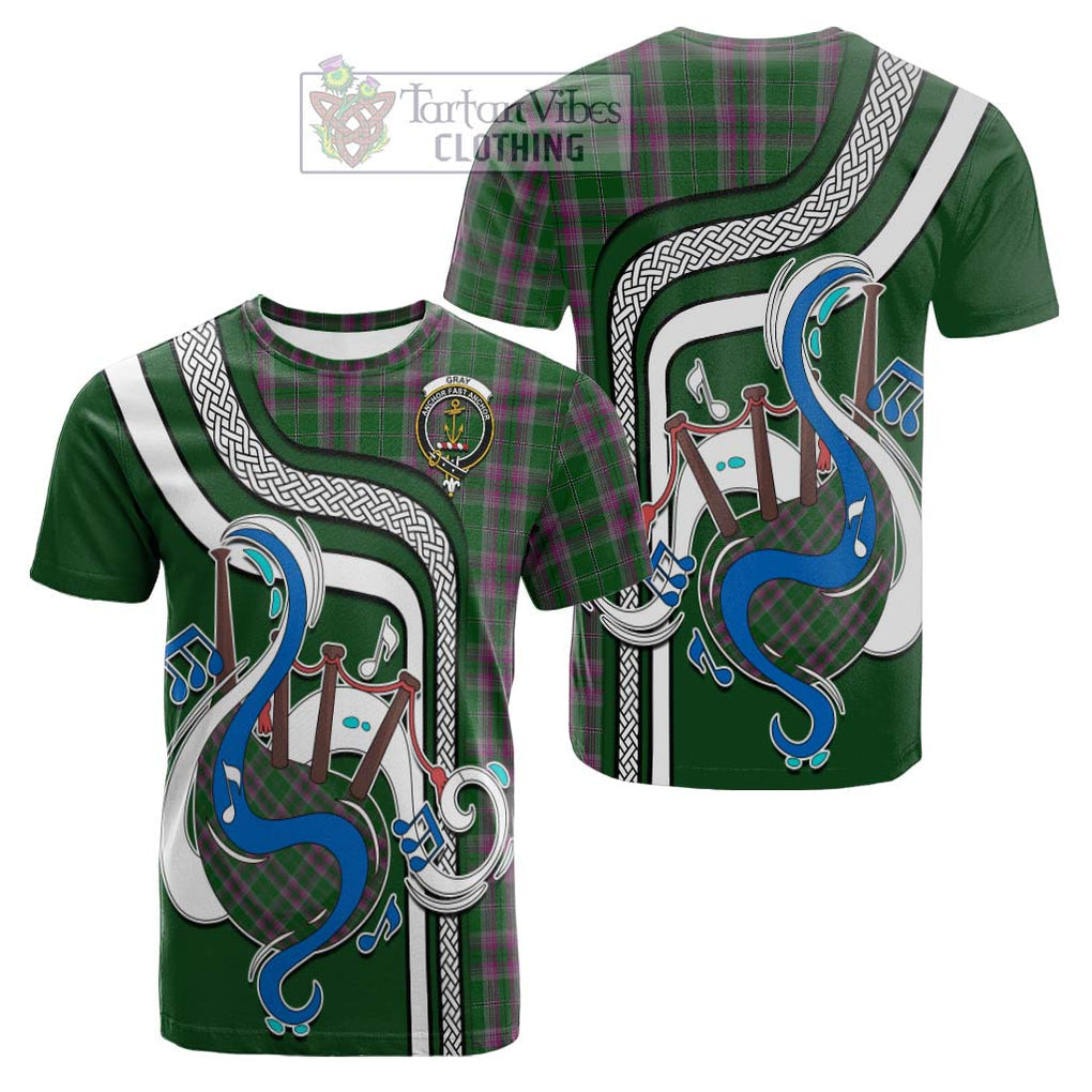 Tartan Vibes Clothing Gray Hunting Tartan Cotton T-shirt with Epic Bagpipe Style