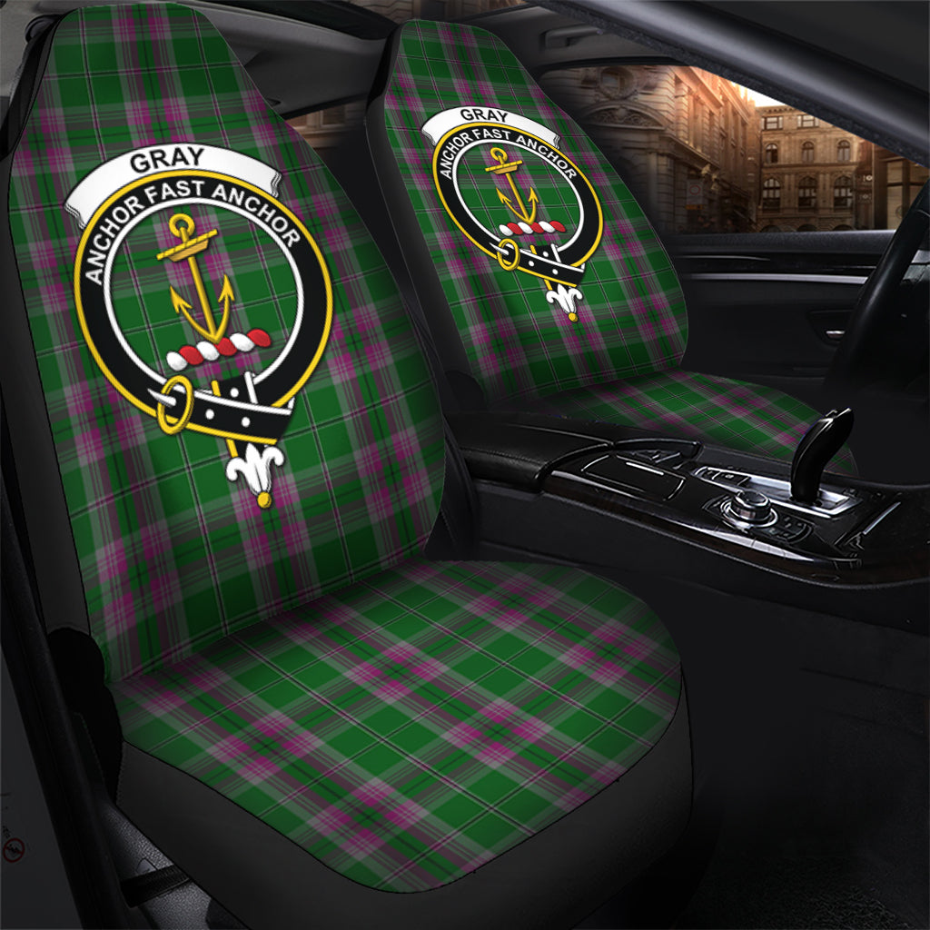 Gray Hunting Tartan Car Seat Cover with Family Crest - Tartanvibesclothing