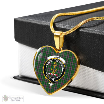 Gray Hunting Tartan Heart Necklace with Family Crest