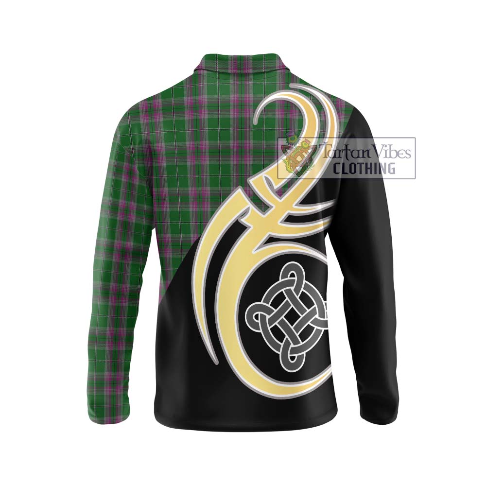 Gray Hunting Tartan Long Sleeve Polo Shirt with Family Crest and Celtic Symbol Style - Tartan Vibes Clothing