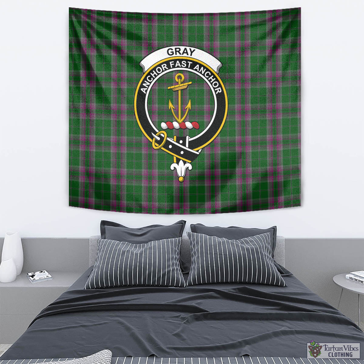 Tartan Vibes Clothing Gray Hunting Tartan Tapestry Wall Hanging and Home Decor for Room with Family Crest