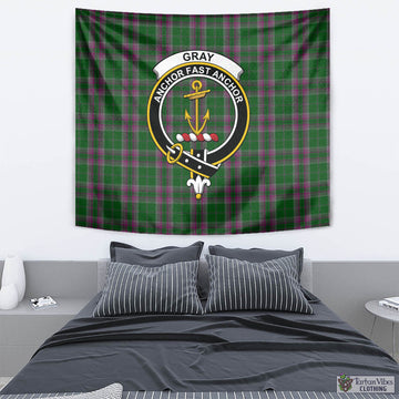 Gray Hunting Tartan Tapestry Wall Hanging and Home Decor for Room with Family Crest