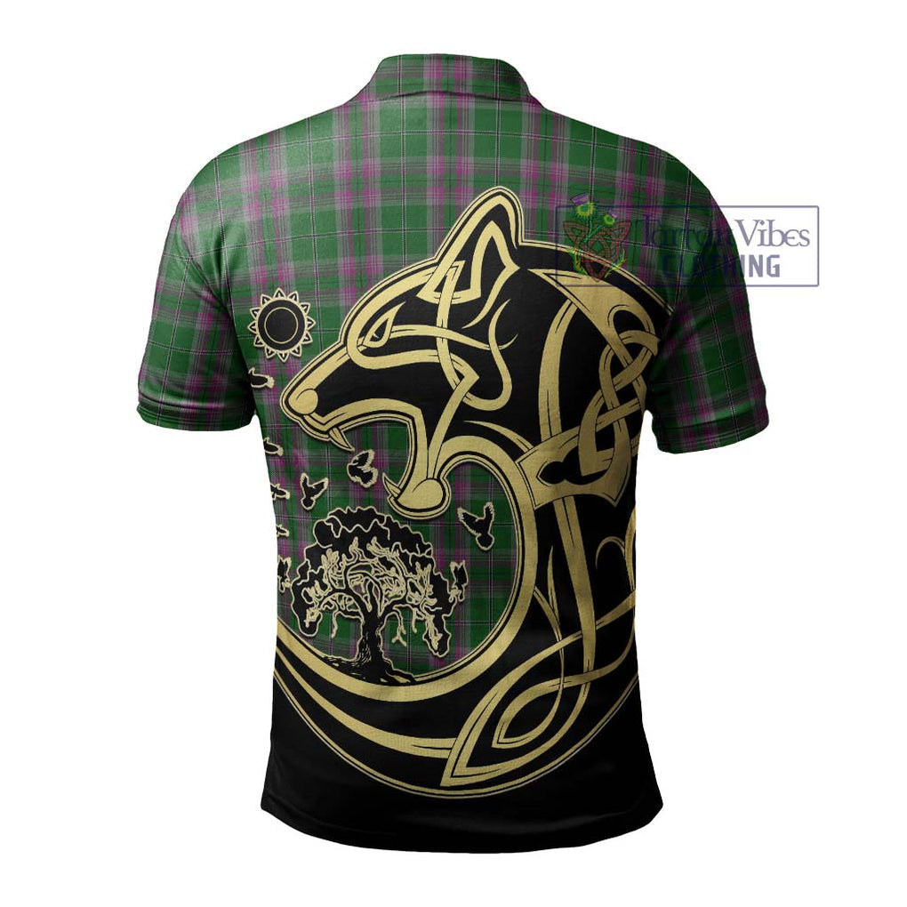 Gray Hunting Tartan Polo Shirt with Family Crest Celtic Wolf Style - Tartanvibesclothing Shop